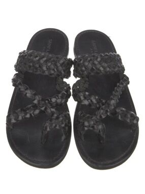 Saint Laurent Black Braided Leather Slide Sandals